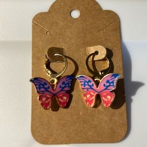 Pink and Black Butterfly Lever-back‎ Earrings